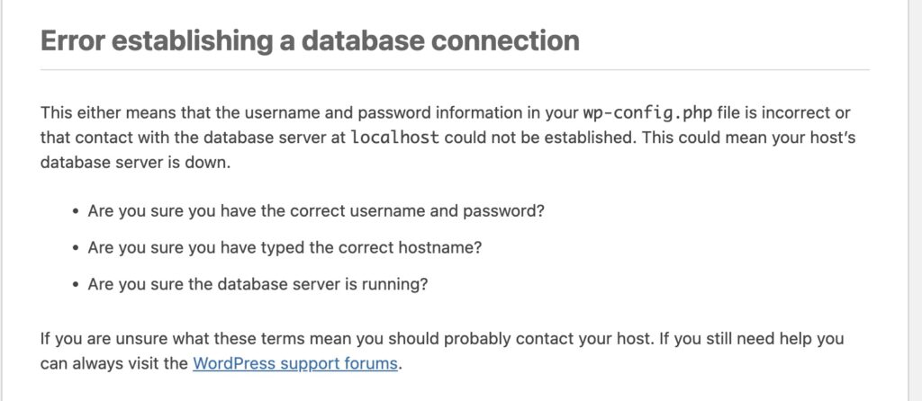 Error establishing a database connection